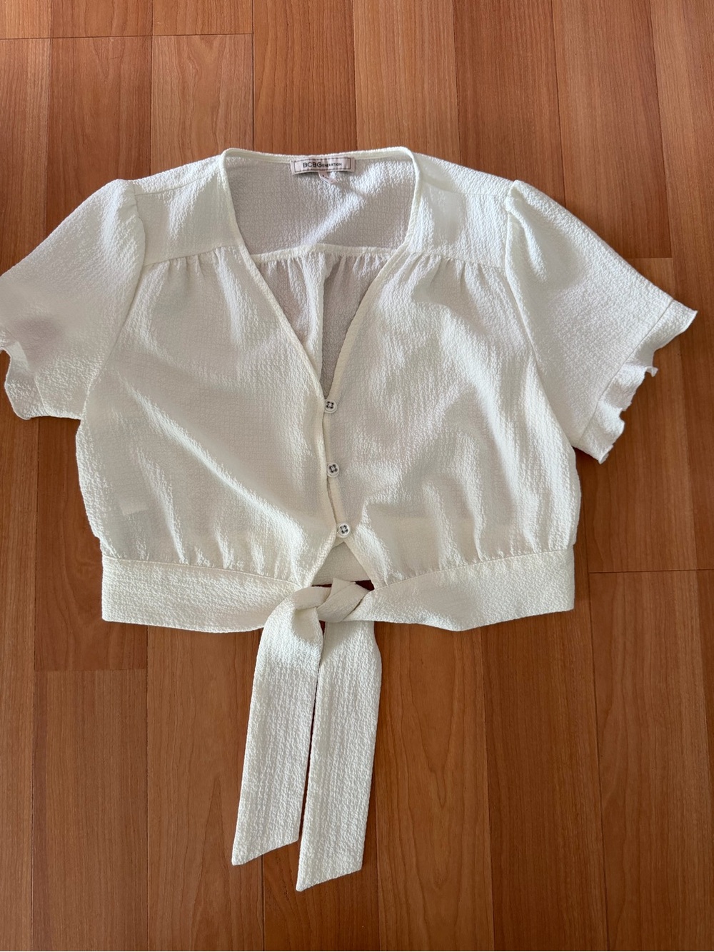 White Tie Front Cropped Blouse Size M